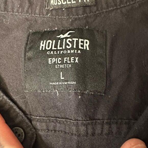 HOLLISTER Men’s Black Epic Flex Short Sleeve Button-Up Shirt Size Large - Picture 3 of 4